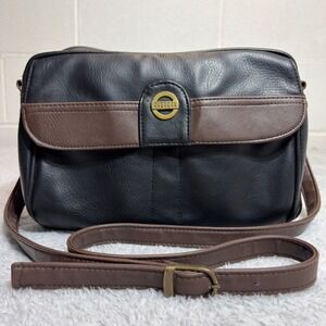 Michael Stevens Crossbody Bag Womens Medium Black Brown Faux Leather Vintage